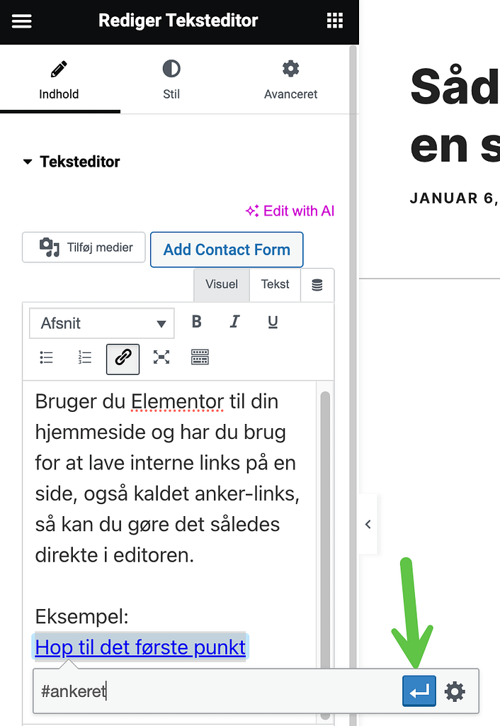 Skriv # + navn til ankeret